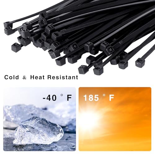 Zip Ties 8 inch, 1000 Pack Black Zip Ties, Self-Locking Nylon Cable Ties with 40 lbs Tensile Strength,Wire Ties for indoor and outdoor use. - color: Black, size: 8"(1000 Pack) 40 Lb