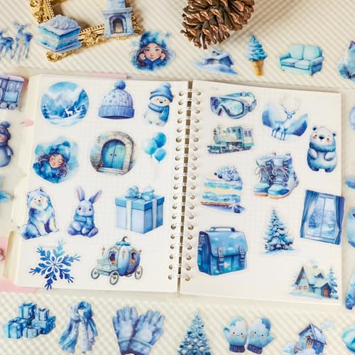 56PCS Snowflake Stickers Aesthetic PET Winter Stickers | Graffiti Butterfly Decals, Waterproof, For Scrapbook DIY Crafts Album Bullet Journal Planner - color: Winter