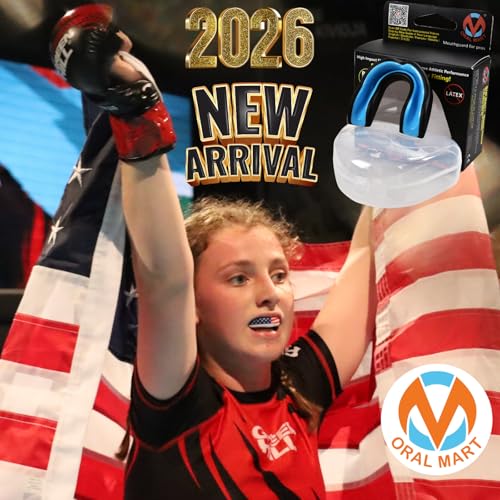 Oral Mart Youth Sports Mouth Guard for Kids (USA Flag, Fangs, 20+ Colors to Choose from) Mouthguard for Football, MMA, Karate, Boxing, Rugby, BJJ, Flag Football – /w Case (Youth, Strapless) - color: Black / Sky Blue