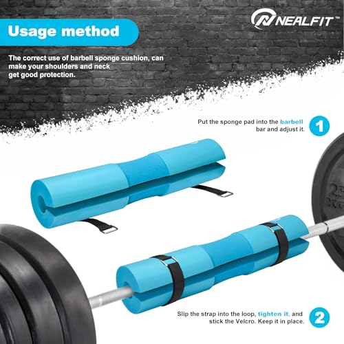 NEALFIT Barbell Pad Squat Pad for Squats—Squat Bar Pad—Great for Weightlifting,Lunges and Hip Thrusts—Foam Sponge Pad—Fit Standard and Olympic Bars Perfectly - color: Cyan