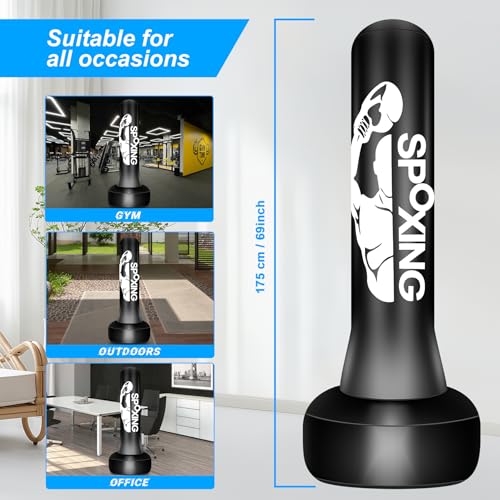 Freestanding Punching Bags for Adults Teens - 70" Heavy Bag with Stand Men Standing Boxing Inflatable Kickboxing Training MMA Muay Thai Fitness - style: BZH Fight Men Pattern