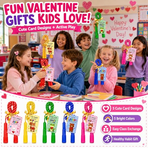 25 Set Jump Ropes for End of Year Student Gifts – 7.7ft Rainbow Adjustable Skipping Ropes Bulk with Cards for Teachers, Students, School Parties & Outdoor Activities - color: Rainbow