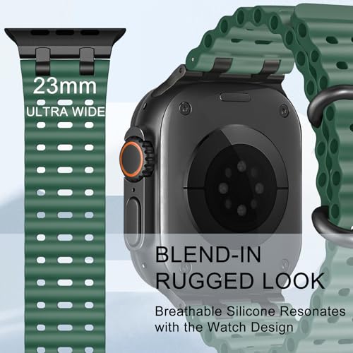 Ocean Silicone Sport Band - Compatible with Apple Watch Ultra 2/Ultra Bands 49mm 45mm 44mm for Men Women, Breathable Soft Waterproof Strap for iWatch Ultra 2, iWatch Ultra Series 10 46mm SE/9/8/7/6 - color: Ocean/Grass Green/Black