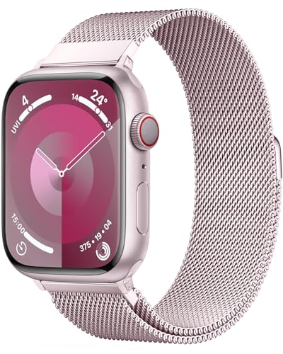 Original Stainless Steel Milanese Loop Compatible with Apple Watch Band 38mm 40mm 41mm 42mm 44mm 45mm 46mm 49mm, Magnetic Clasp Replacement Band for iwatch Series 10 9 8 7 6 5 4 3 2 1,Ultra/Ultra 2, SE Women & Men Watch Strap for iWatch (Pink, 49mm/45mm/4