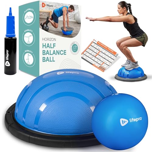 Lifepro Horizon Half Balance Ball Trainer with 440 lb Capacity Stability | half balance ball for full-body training, core strengthening and home gym fitness routines. Includes a pilates ball - color: Blue