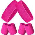 Bememo 6 Pcs Neon Sports Sweatbands Set Sports Competitions Sweatbands 2 Headband 4 Wristbands Breathable Terry Cloth Athletic Bands for Team Soccer Spirit 80s Costumes Cosplay - color: Hot Pink