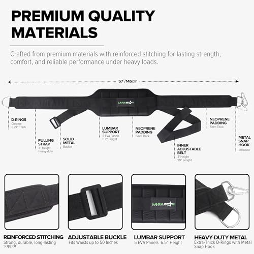 Belt for Belt Squat Dip Belt Weighted Pull Up, Heavy Duty with Structured Back Support and Squat Machine Compatible - color: Black