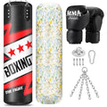 Filled Punching Bag for Adults, 4FT PU Leather Hanging Boxing Bag with 11lb Sponge Filler & 12OZ Boxing Gloves, Heavy Kicking Bag Boxing Equipment for MMA Training Karate Kickboxing - style: Fighting
