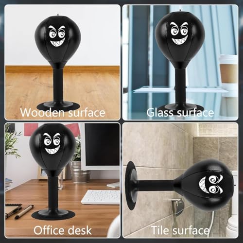 Desktop Punching Bag with Strong Suction Cup - Stress Relief Boxing Bag for Office Desk & Home - Heavy Duty Reflex Ball Set with Pump - Funny Gag Gifts for Boss, Men, Kids & Coworkers