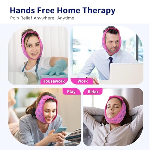 Wisdom Teeth Ice Pack Head Wrap for Pain Relief - Cold Hot Therapy for Face, Jaw & Oral Surgery with 4 Gel Packs, TMJ, Tooth Extraction, Tonsillectomy Recovery - color: Pink