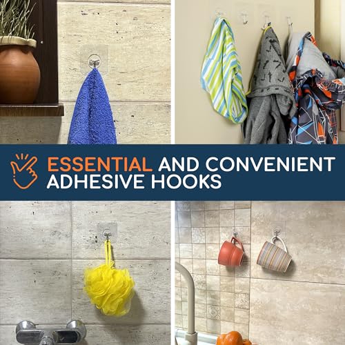GLUIT Adhesive Wall Hooks for Hanging Heavy Duty 22 lbs Hooks for Walls No Drill, Towel Sticky Clear Hooks, Waterproof, Home, Bathroom, Kitchen, Office, and Outdoor 20 Pack - size: Medium, 20 pcs