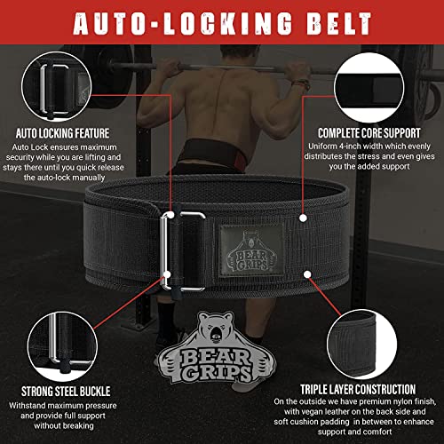 Bear Grips Weight Lifting Belt, Weightlifting Belt for Women, Weight Belt For Men Gym Belt With Locking Buckle, Nylon Belt, Squat Belt, Deadlift Belt, Workout Belt, Exercise Belt for Back Support - color: Black Solid, size: Medium