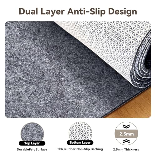 Non Slip Underlay for Interlocking Gym Mats, Prevents Foam Floor Mats from Sliding, Floor Grip Pad for Exercise Equipment Mats, Felt Anti Slip Mat with TPR Rubber Backing – 71"×47" (Fits 6 Tile) - size: 71"×47"