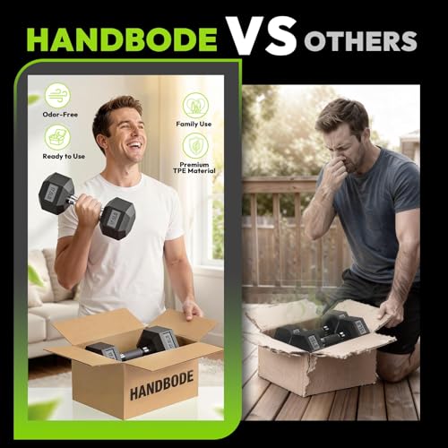 HANDBODE Hex Dumbbell Set with Vertical Storage Rack, 100–550 lb | Non-Slip Handle Design for Secure Grip, Rubber Encased Dumbbells, Hand Weights for Strength Training and Home Gym - style: 200 lb (10, 15, 20, 25, 30 lb) X 2 & Rack