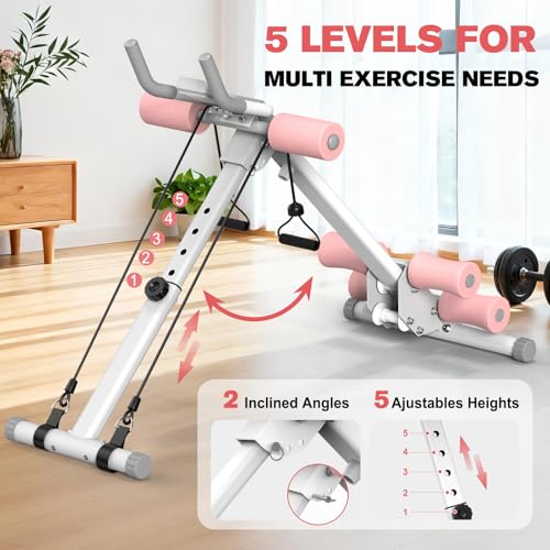 DERACY Ab Workout Machine Adjustable Ab Trainer Abdominal Trainer for Home Gym Foldable Ab Crunch Machine for Core 440 LBS - color: White