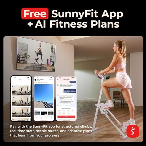 Sunny Health & Fitness Stair Stepper for Home, Smart Foldable Stair Climber