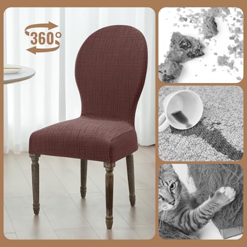 Round Back Dining Chair Cover Set 2/4/6, Curved Back Chair Covers Stretch Armless Dining Chair Slipcovers Mid Century Modern Chair Seat Protector for Kitchen, Home and Banquet (Coffee, Set of 2) - color: 2-coffee, size: Set of 2