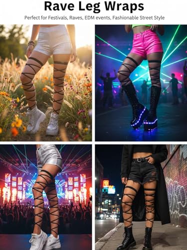 Rave Leg Wraps Elastic Garter Plus Size Leg Straps Music Festivals Outfits for Women - color: Black