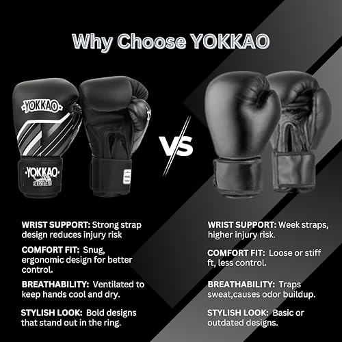 Yokkao Muay Thai Boxing Gloves – Essential Gloves for Beginners Men & Women Microfiber Leather Multi-Layered Foam Padding & Secure Fit - size: 10oz