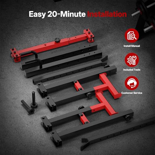 PASYOU Adjustable Squat Power Rack for Home Gym | Adjustable Free Weight Racks, Dual Steel Frame, Push-up Handles, with Dumbbell Storage, Heavy Strength Training for Home Gym - color: Red