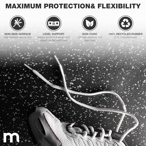 Matter Flex 100% Rubber Floor Mats - Recycled Rubber Gym Flooring for Home Gym, Interlocking Exercise Tiles, Made in The USA, Gym Tiles, Center (4 tiles/16 Sq. Ft.), Black with Red Speck - color: Black With Red Specks, size: Center (4 tiles/16 Sq. Ft.)