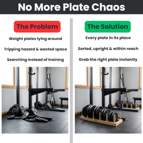 MAUMI Weight Rack for Home Gym - Storage Bumper Plate Rack Holder from Wood | Weight Plate Rack, Weight Plate Holder, Weight Plate Storage, Horizontal Plate Rack, Olympic Plate Rack, 1 2 Inch