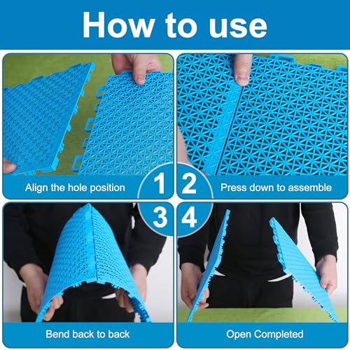 Moonoom 16 Pcs Ground Pool Drainage Walkway, 10.3" x 10.3" Floor Protector Mat, Non-Slip Plastic Modular Interlocking Cushion for Protecting Lawn and Away From Litter