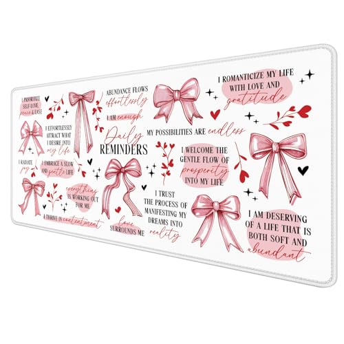 Coquette Preppy Pink Bow Inspirational Large Mouse Pad 31.5x15.7inch, Daily Reminders Large Extended Computer Desk Mat Mousepad for Keyboard and Mouse, Girly Office Desk Accessories - color: Color 03