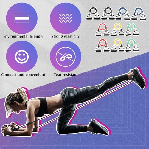 Shappy 10 Pcs Resistance Bands with Handles Exercise Stretch Bands for Exercise Woman Man Training Physical Therapy Workouts Fitness - color: yellow, red, green, blue, black