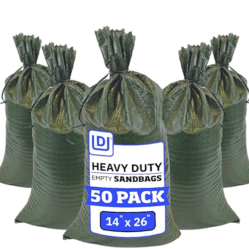 DURASACK Heavy Duty Sandbags with Ties, 14x26, Empty, Green, Pack of 50 | Woven Polypropylene Sandbags for Flood Control with 1600 Hours of UV Protection, 50 lbs Capacity - color: Green, size: 50 Sandbags