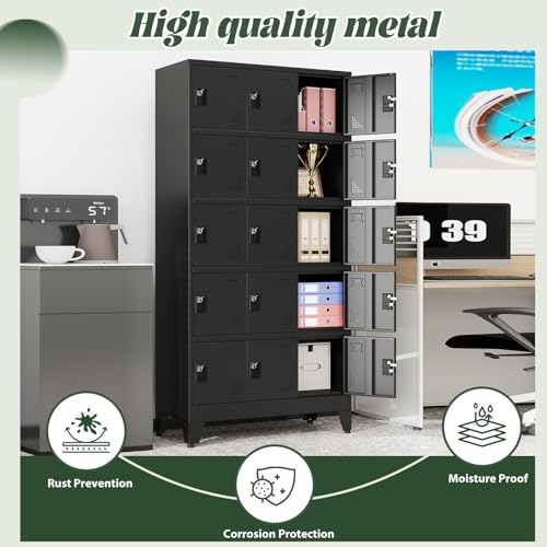Metal Lockers for Employees-15 Doors Storage Locker with Shelves and Lockable Steel Cabinet for School,Gym,Office,Staff,Assembly Required,Black - color: Black, size: 15Doors