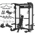 MAJOR FITNESS F22 Power Rack, 1600lbs All-in-One Squat Rack with Dual Pulley System, Heavy-Duty Steel Frame, Attachments & Storage for Home Gym Strength Training - color: Black, style: F22 (with Bench Elite BK)