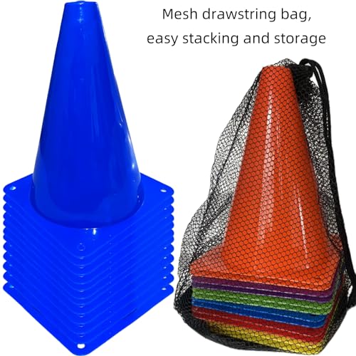 12Pcs Plastic Traffic Cones Mini Sport Cones for Basketball Football Drills, Indoor Outdoor Games Activity Festive Events - 7 Inch Orange Plastic Cones - color: blue