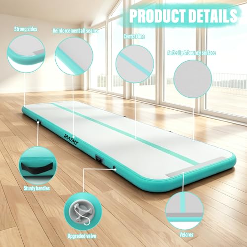 IBATMS Inflatable Gymnastics Mat 10/13/16/20ft, Air Tumbling Mat Track - color: Mint green, size: 10ft(3x0.9x0.1m)