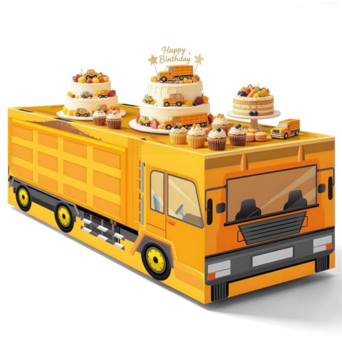 6FT Construction Dump Truck Tablecloth, Bold Yellow Heavy Equipment Print Washable Reusable Fabric Table Cover for Kids Birthday Table Decor, Construction Party Supplies, and Truck Theme Decorations - color: Dump Truck