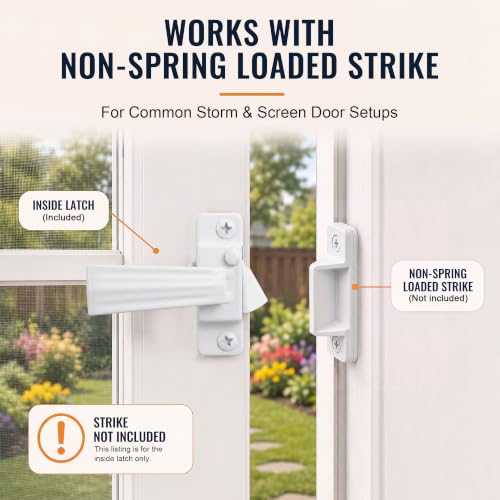 Replacement Screen Door Latch, Heavy Duty Inside Door Handle Compatible with Storm Doors Handle, Interior Latch for Screen and Storm Doors(for Non-Spring Loaded Strike C,White) - color: White, style: for Non-Spring Loaded Strike C