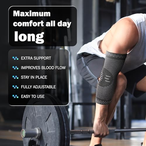 POWERLIX 2Pack Arm Orthopedic Brace Compression Support (Pair) - Elbow Sleeve for Arthritis, Golf Elbow,Golfers Elbow,Pain Relief,Tendonitis,Tennis (Black, M)