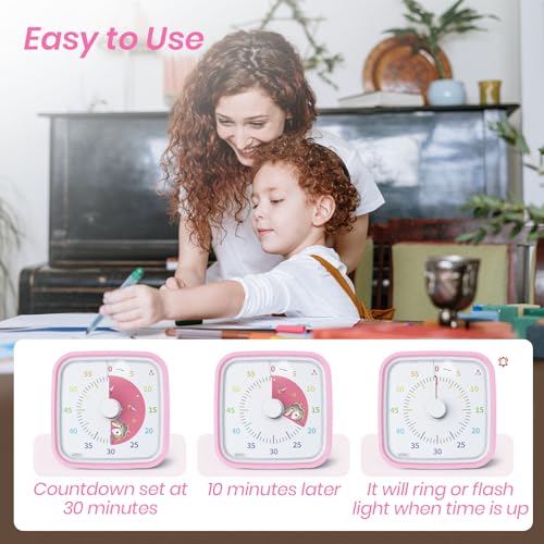 Yunbaoit Unicorn Visual Timer for Kids, Silent 60-min Countdown Timer, Pink | Protective Case, No Ticking, Mute and Ringing Alarm Available, Time Management Tool, Low Power Reminder, for Study,Game,Work - color: Pink Unicorn