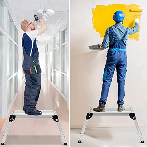 Aluminum Work Platform, Foldable Work Bench with Non-Slip Mats, Portable Bench Step Ladder, Car Wash Step Stool for Painting & Washing, Ideal for Home/Garage