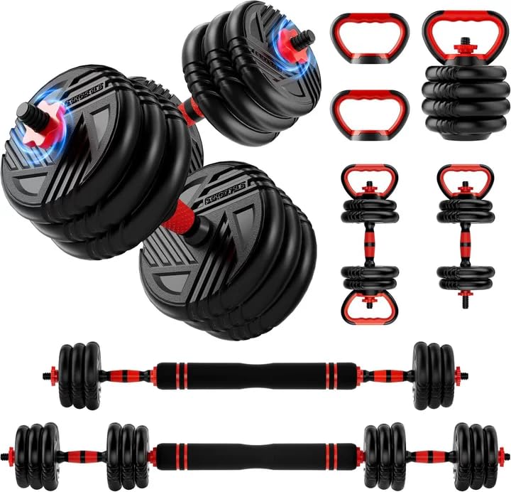 Adjustable Dumbbell Set, 20/30/45/70/90lbs, 5 in 1 Multi-Function Dumbbells | Converts to Barbell Kettlebell&Push up Stand, Free Weight Set for Home Gym Workout, Suitable for Men/Women Strength Training - size: 30LB(15LB Pair)