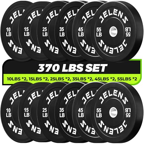 JELENS 7FT Bar Olympic Barbell, 1000lb Capacity Weight Bar for Strength Training, 2 Inch Strength Training Bar With Knurled Grip for Squats, Deadlifts, Presses, Rows, Curls - size: 7FT Olympic Barbell with 370 LB Black Plates
