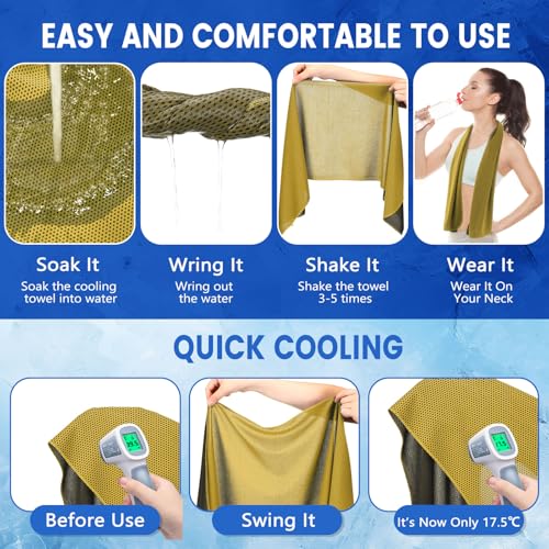 Hosuly 100 Pack Cooling Towels, 40"x12" Cooling Towels for Neck and Face Breathable Soft Chilly Sweat Rag Microfiber Sport Rags for Gym Yoga Golf Running - color: Yellow