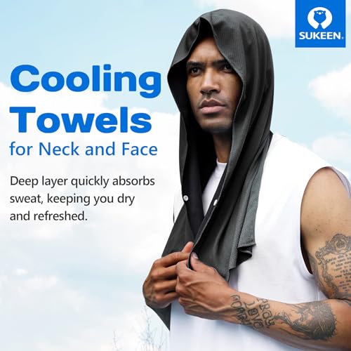 Sukeen Cooling Hoodie Towel, Absorbent Quick-Drying Cooling Towels for Neck and Face, UV Sun Protection Cooling Neck Wraps Sport Head Cooling Towel Hot Weather - color: Black/Grey