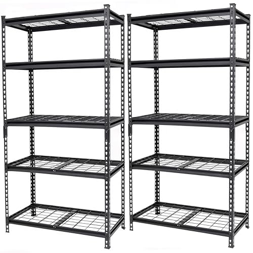 5-Tier Heavy-Duty Storage Shelves, 2250 LBS Load Steel Shelving Unit, Adjustable Boltless Garage Shelving, Sturdy Organizer for Garage, Kitchen, Gym, Shed (Black, 2PCS 36''W x 18''D x 72''H) - size: 2PCS 36''W x 18''D x 72''H