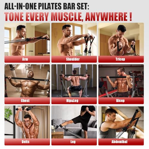 HPYGN Pilates Bar Kit with Resistance Bands, Heavy Duty Multifunctional Pilates Workout Equipment for Strength Training, HIP, Back, Arms, Ab, Shoulders, Portable Home Gym & Travel Fitness Gear for Men - style: 270lbs