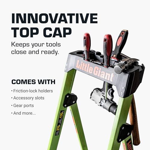 Little Giant Ladders, MightyLite 2.0, 5' Stepladder with Ground Cue, Fiberglass, Type IAA, 375 lbs Weight Rating, (15405-001), Hi-viz Green - size: 5 Ft.