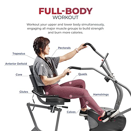 Sunny Health & Fitness Smart Recumbent Bike, Full-Body Home Training with Arm/Leg Exercisers, Indoor Cycling Workout Machine Plus Adjustable Seat & Bulit-in Pulse Sensors, Free SunnyFit App Connection - style: Cross Trainer