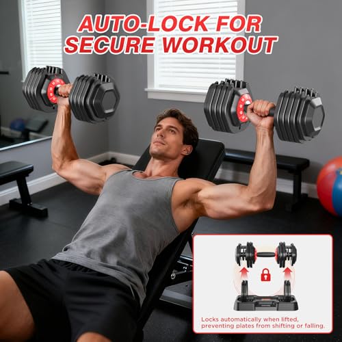 Adjustable Dumbbells Set All in One Free Weights Set for Home Gym | 25/26.5/52.5/55/85lbs Weights Dumbbells Set, 1 Sec Adjust Weights with Anti-Slip Handle for Home Fitness - color: 55lb-pair