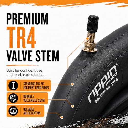 Rippin Moto 90/100-14 (3.0-14) Heavy Duty 14" Dirt Bike Inner Tube - 3mm Thick, TR4 Valve, Fits Most 14" Pit Bike & Motocross Tires (3.0x14)