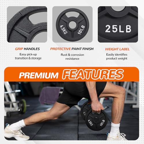 Signature Fitness 2-Inch Cast Iron Barbell Set, Including Multiple LBS Weight Plates and 6FT Barbell Set, Multiple - size: 50LB SET